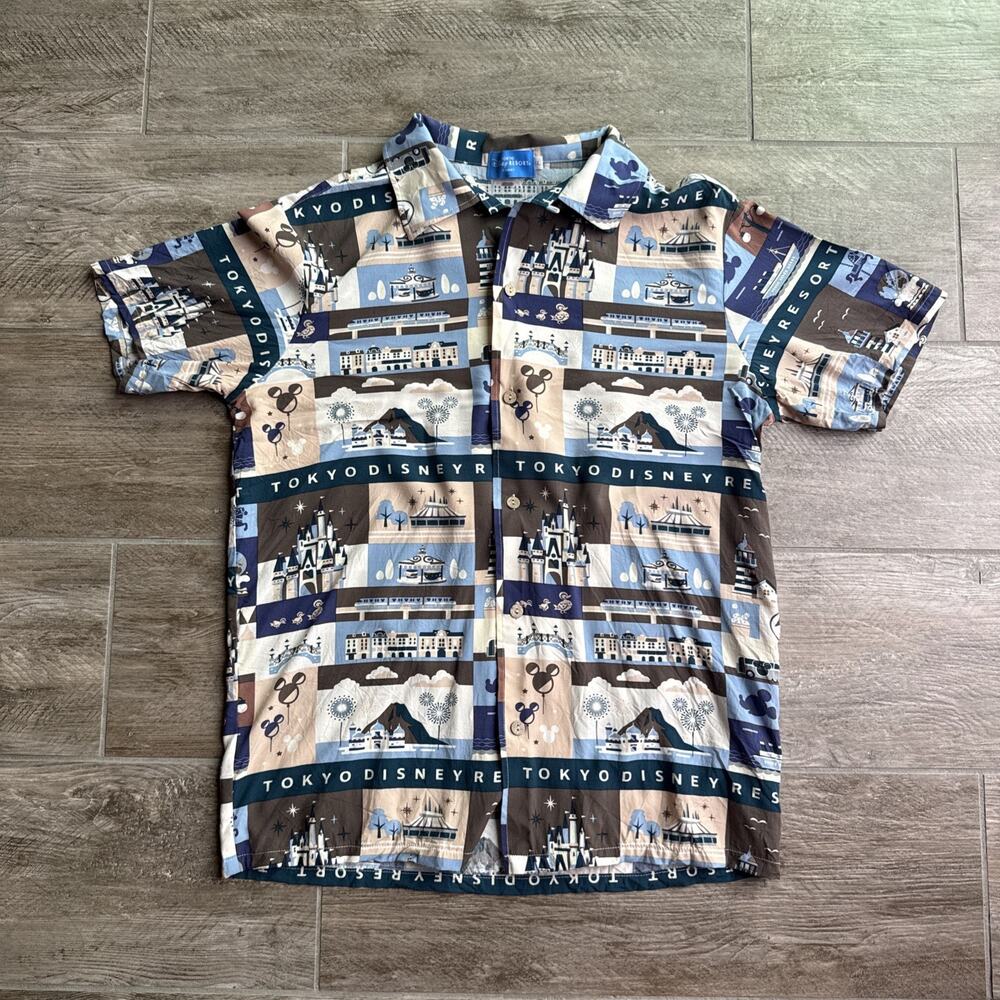 Disney Tokyo Resort Camp Collar Short Sleeve Button Up Shirt Large